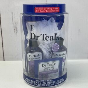 Dr Teal's 6 Piece Gift Set Jar Lavender Scent Body Wash Scrub Foaming Bath Epsom